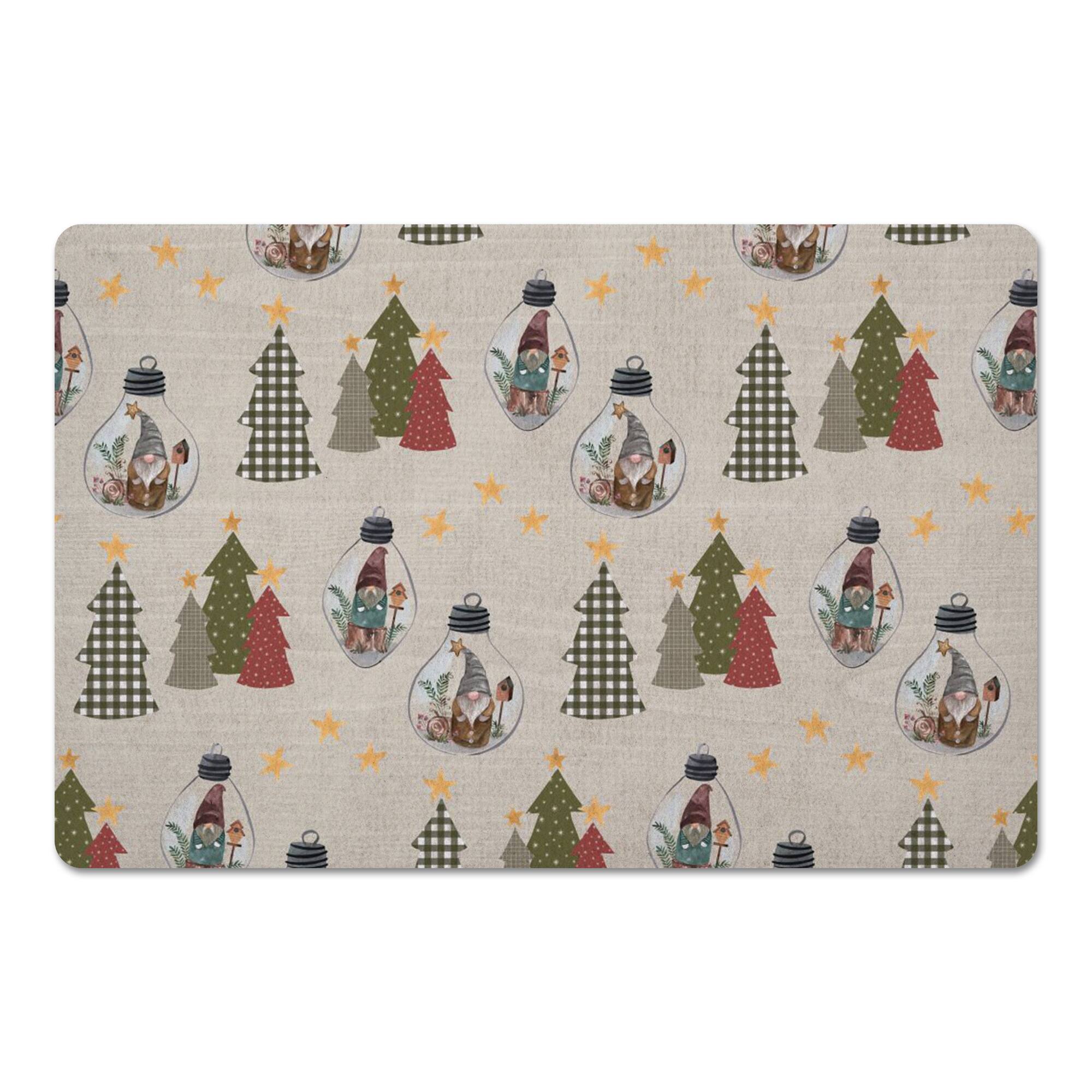 Cream Tree & Globe Pattern Floor Mat